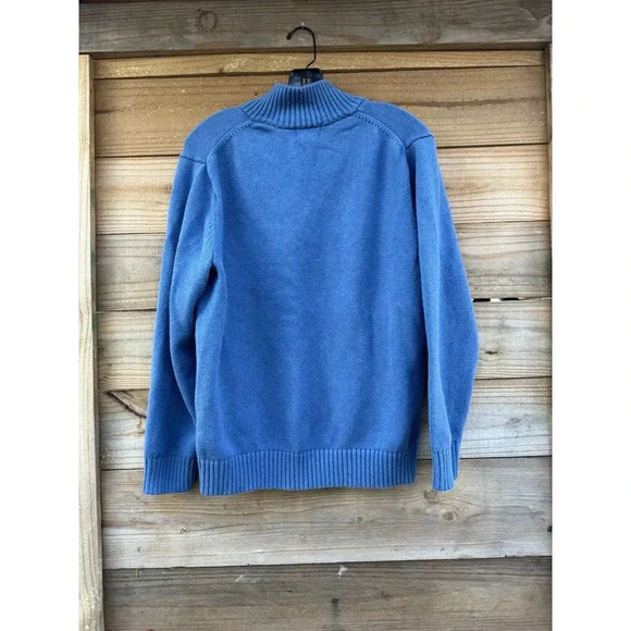 LL Bean Men's Large 1/4 Zip Mock Neck Sweater Long Sleeve 100% Cotton Blue - Picture 9 of 10